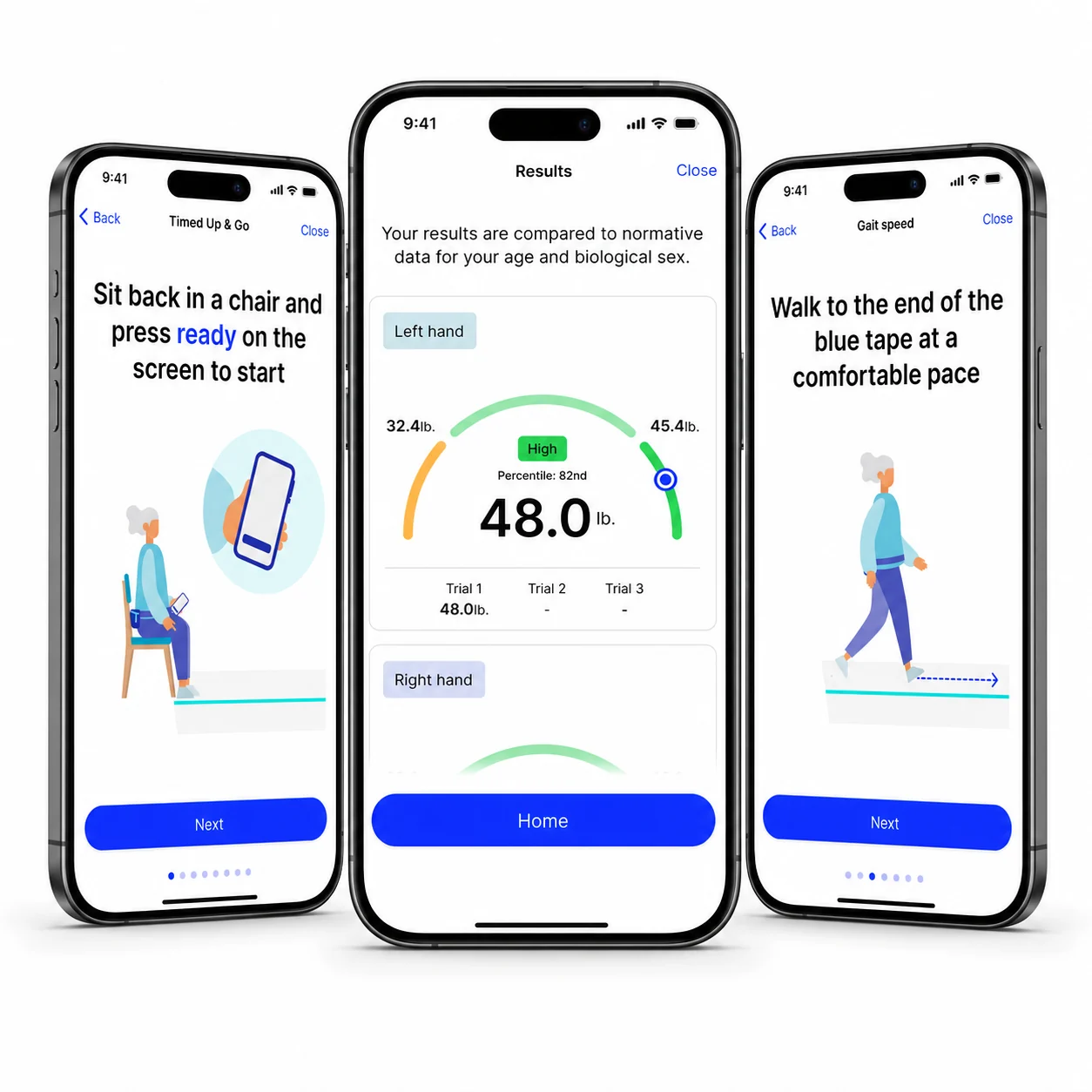 The Able Assess app showing a fall risk result
