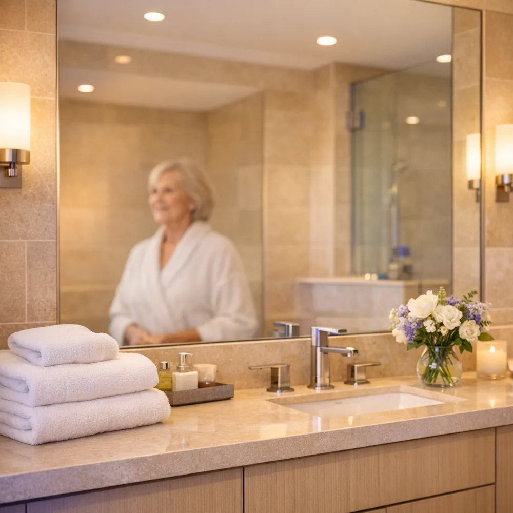 A bright, well lit residential bathroom with even light and no dark corners