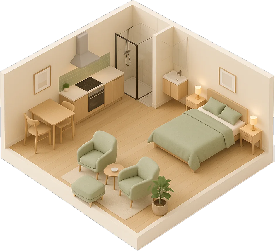 Isometric view of a home showing where Care Daily's ambient sensors understand daily life